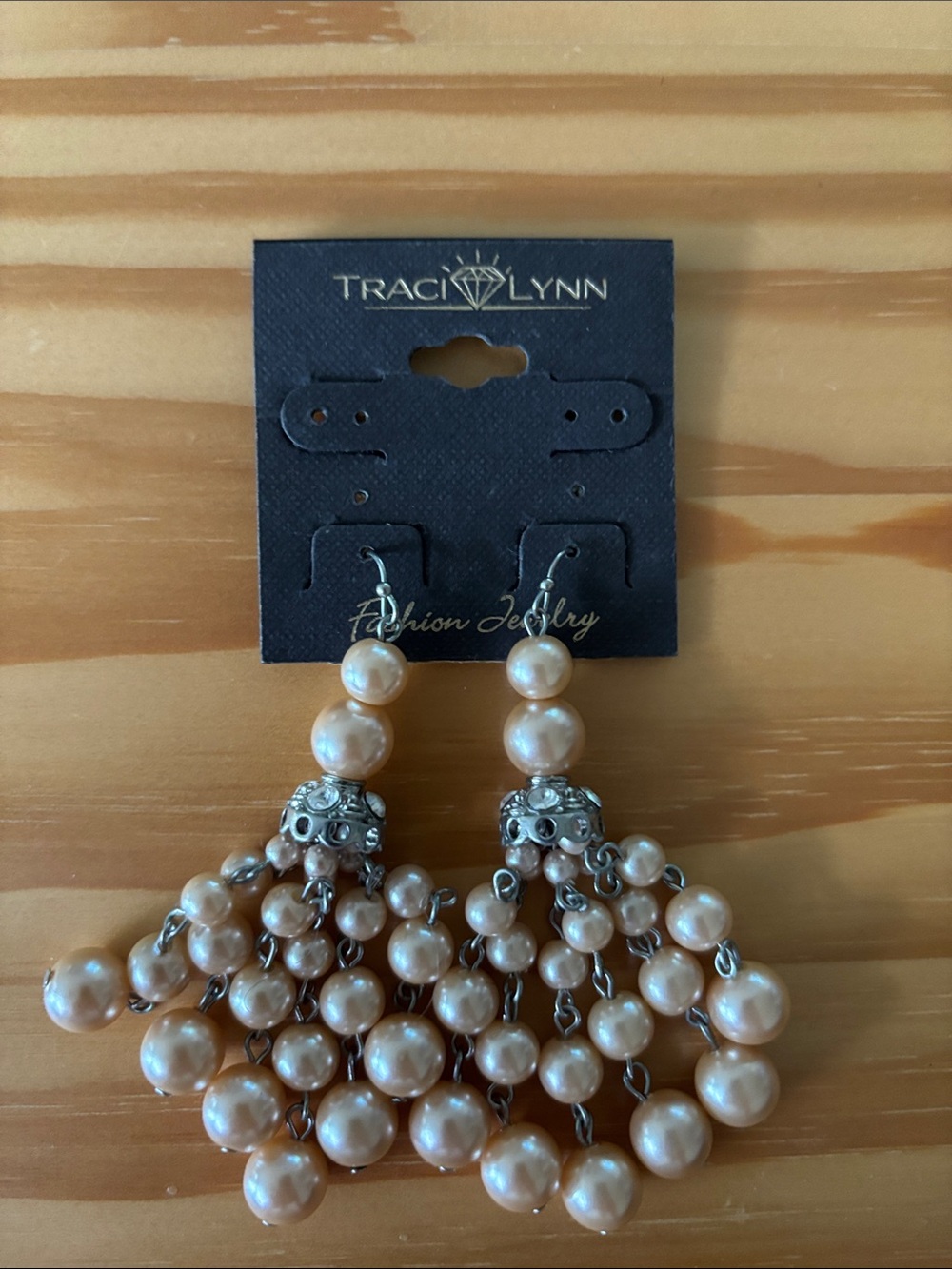 Traci Lynn Champagne Pearl Cascade Drop Earrings